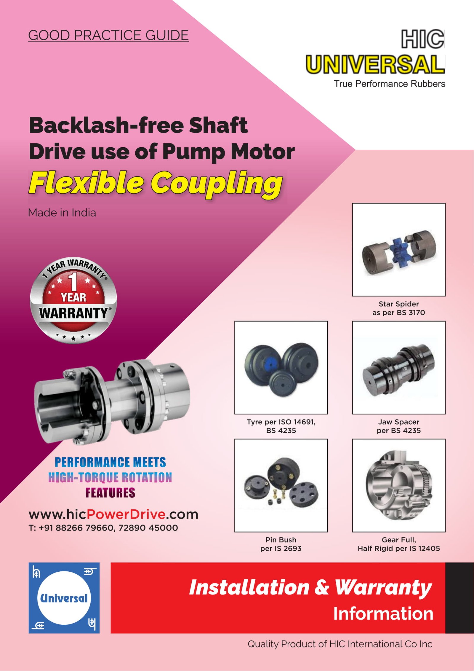 FLEXIBLE COUPLING Tyre Jaw Spacer PinBush Gear Shaft Drive Installation