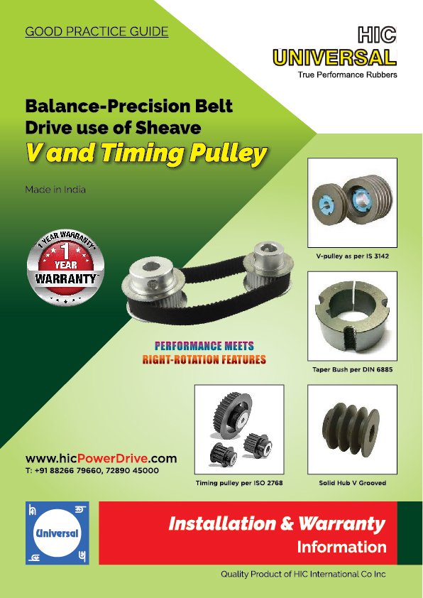 V and TIMING PULLEY Taper Bush Solid Hub Installation
