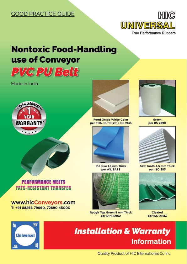 PVC PU BELT Food Conveyor White Green Rough Top Installation