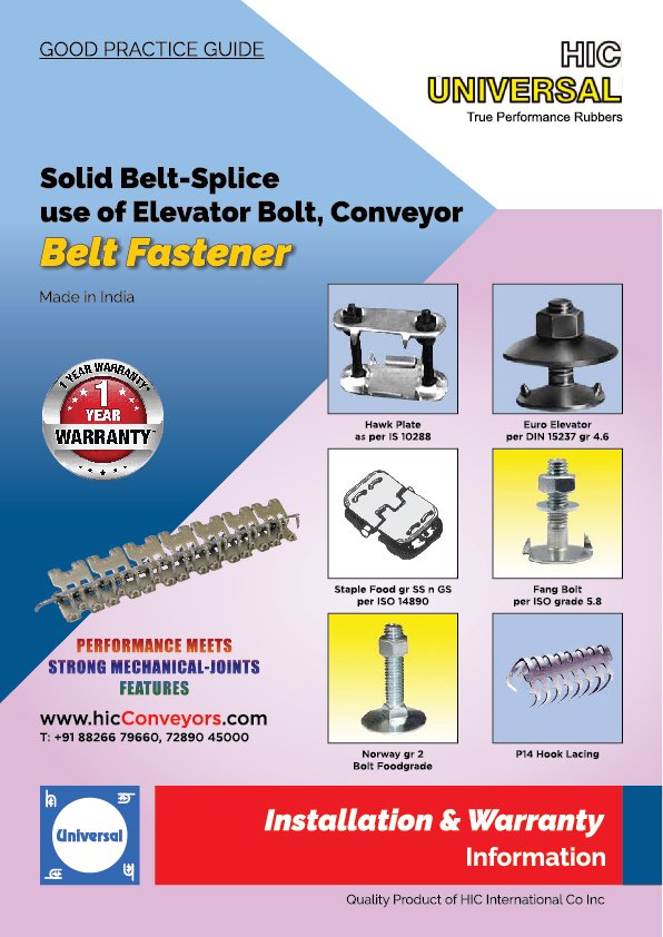 BELT FASTENER Solid Hawk Plate Lacing Elevator Bolt Installation