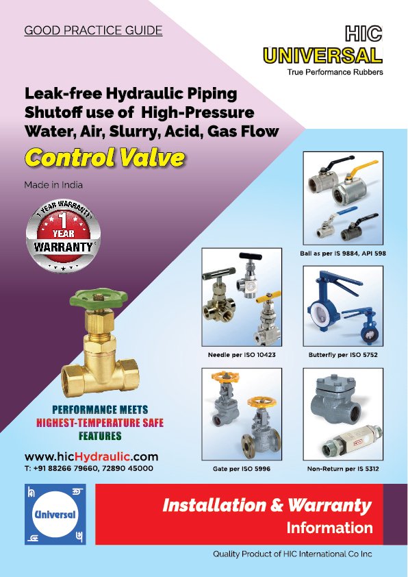 CONTROL VALVE High Pressure Water Slurry Gas Shutoff Installation