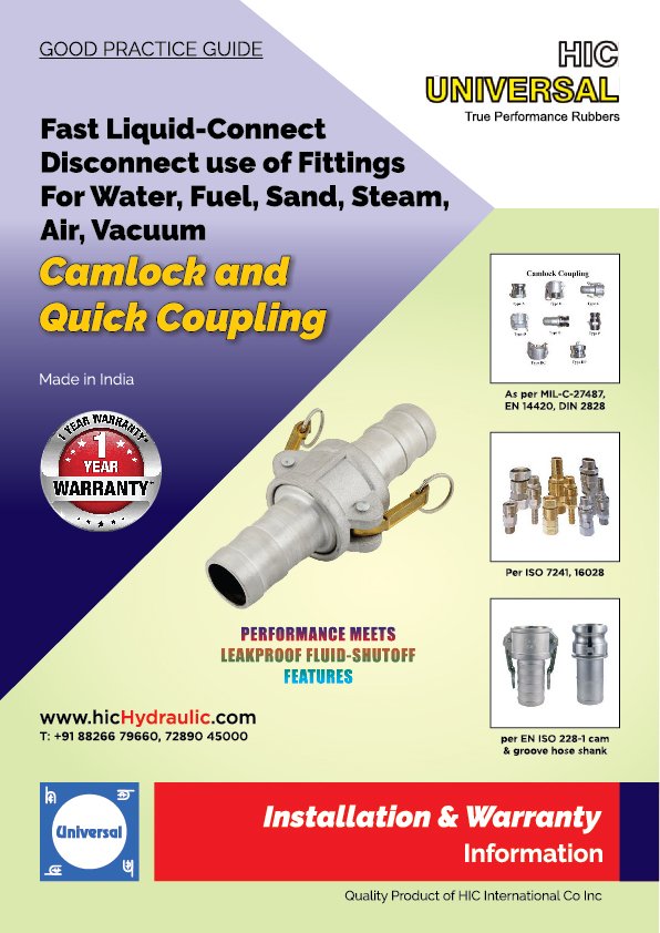 CAMLOCK QUICK Coupling Water Air Sand Steam Vacuum Installation